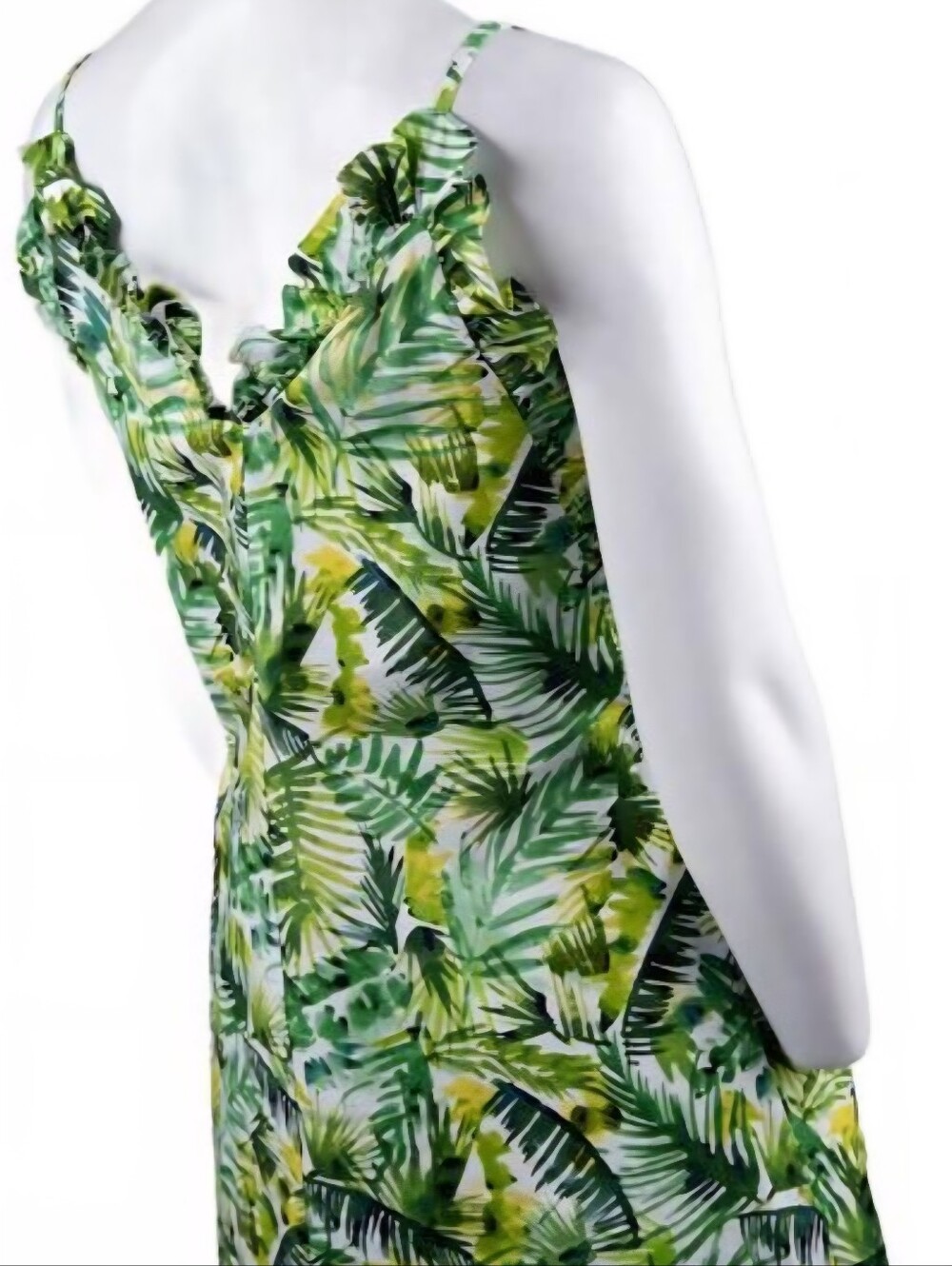 Clover And Sloane 100% Cotton Green Palm Leaf Dress Women's Small S Lined Ruffle - Picture 5 of 9